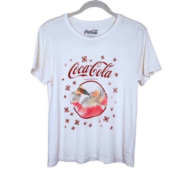 Lucky Brand Cream Coca-Cola Santa Graphic Tee White M - Picture 1 of 8